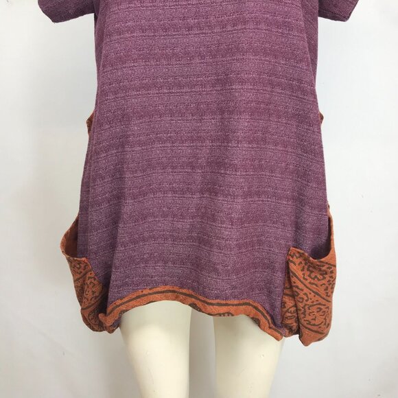 SACRED THREADS - WOMEN'S M/L PURPLE SHORT SLEEVE 100% COTTON BOHO TOP W/ POCKETS - Picture 3 of 8